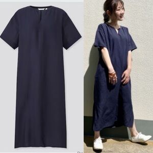 Uniqlo Linen Blend Short Sleeve Kaftan Dress